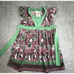 Kidture Toddler Girls Pink/Green Ruffles Dress Size 3T Tie Back Dress Lily